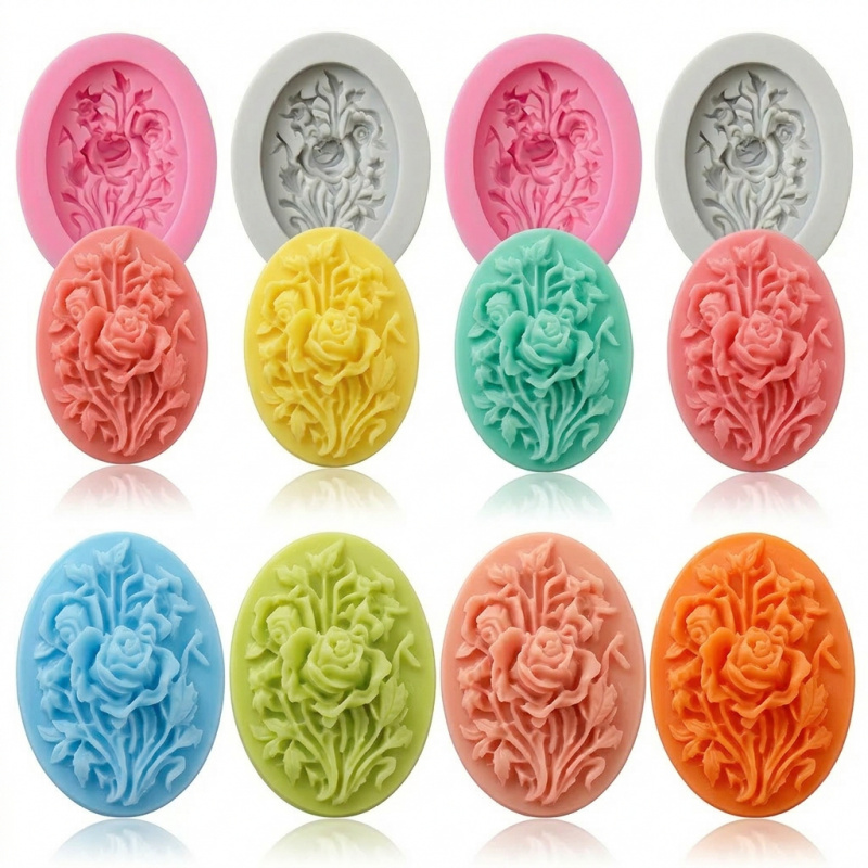 Soap Making Easy - 4 Silicone mold with flower shape，Easy-to-demold
